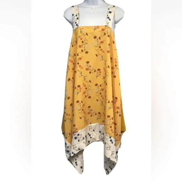 Womens Zara Yellow White Floral Print Asymmetric Dress Size S